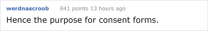 Screenshot of a Reddit comment discussing the importance of consent forms in tattoo shops. Screenshot of a Reddit comment discussing the importance of consent forms in tattoo shops.