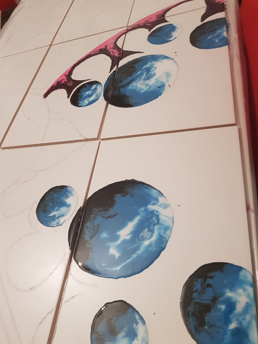 I Created A “Galaxy Shower” By Painting My Plain Bathroom Tiles I Created A “Galaxy Shower” By Painting My Plain Bathroom Tiles