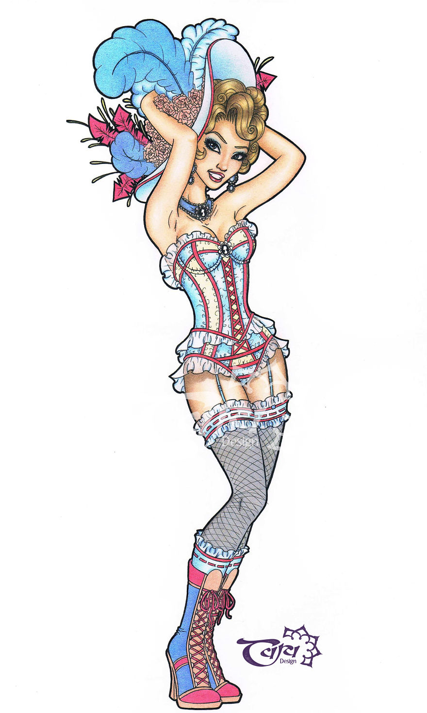 Cheeky Pin-Up Girls Drawn With Ink And Coloured Pencils Cheeky Pin-Up Girls Drawn With Ink And Coloured Pencils