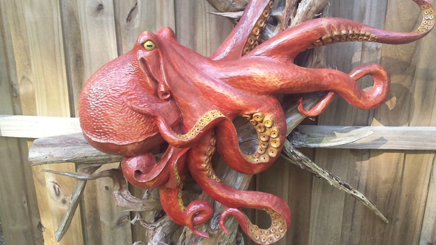 Hand Carved Octopus On Driftwood