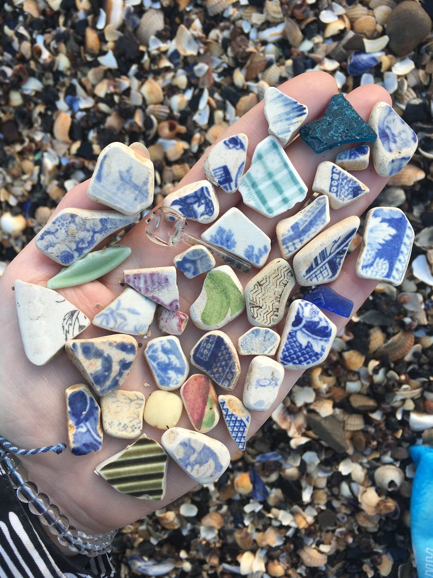 I Find Surf-Tumbled Pottery Shards On The Beach And Make Them Into Unique Pieces Of Artwork I Find Surf-Tumbled Pottery Shards On The Beach And Make Them Into Unique Pieces Of Artwork