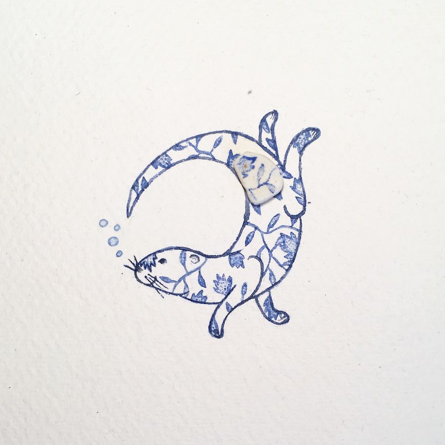 I Find Surf-Tumbled Pottery Shards On The Beach And Make Them Into Unique Pieces Of Artwork I Find Surf-Tumbled Pottery Shards On The Beach And Make Them Into Unique Pieces Of Artwork