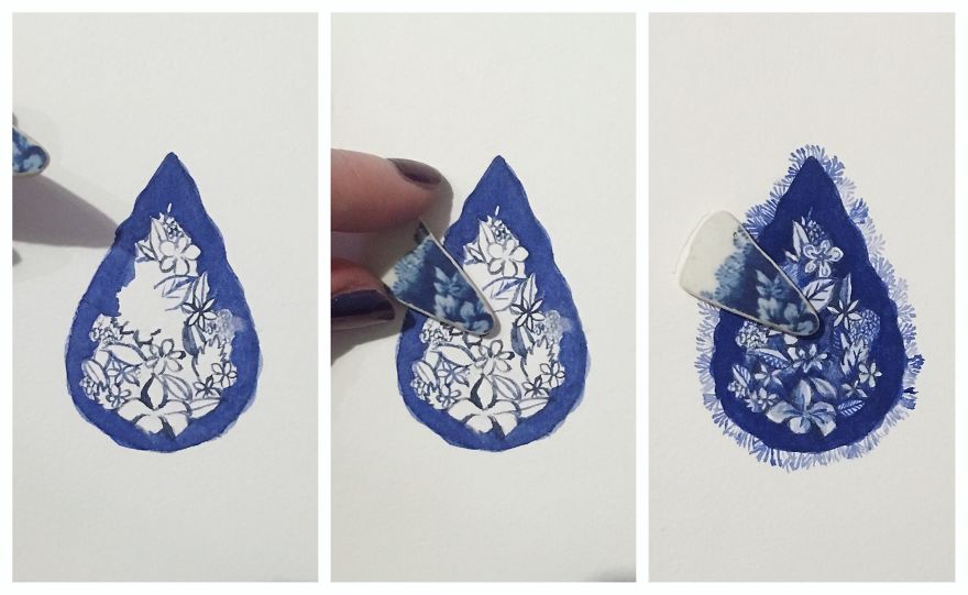 I Find Surf-Tumbled Pottery Shards On The Beach And Make Them Into Unique Pieces Of Artwork I Find Surf-Tumbled Pottery Shards On The Beach And Make Them Into Unique Pieces Of Artwork