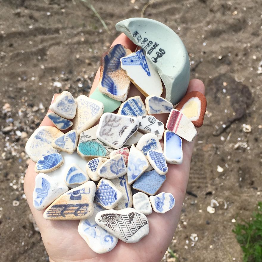 I Find Surf-Tumbled Pottery Shards On The Beach And Make Them Into Unique Pieces Of Artwork