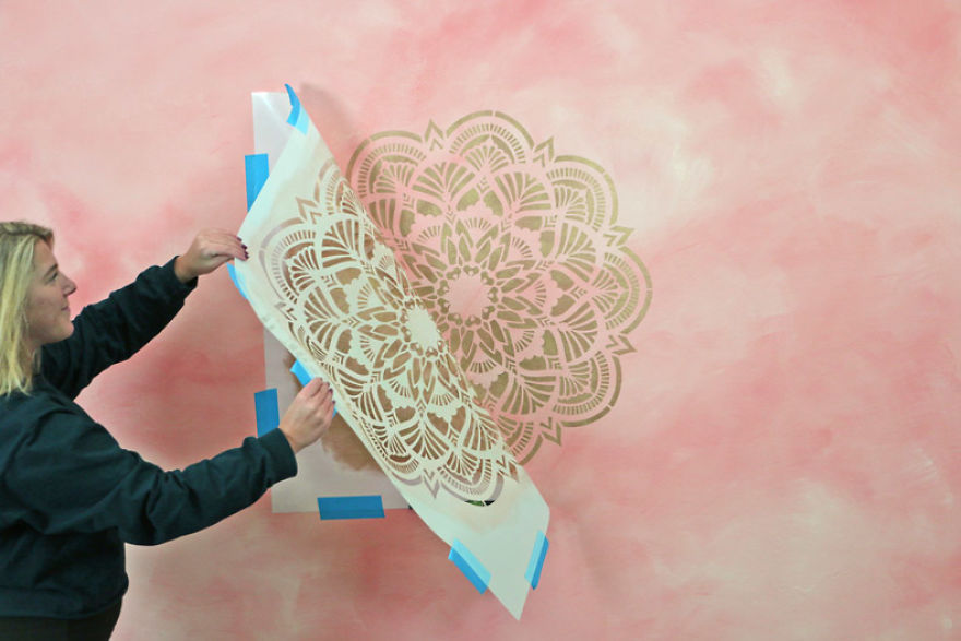 Easy Colorwash Accent Wall With Mandala Stencils Easy Colorwash Accent Wall With Mandala Stencils