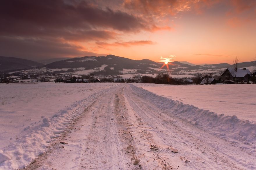 The Sunset On The Route Nowy Sacz - Krakow