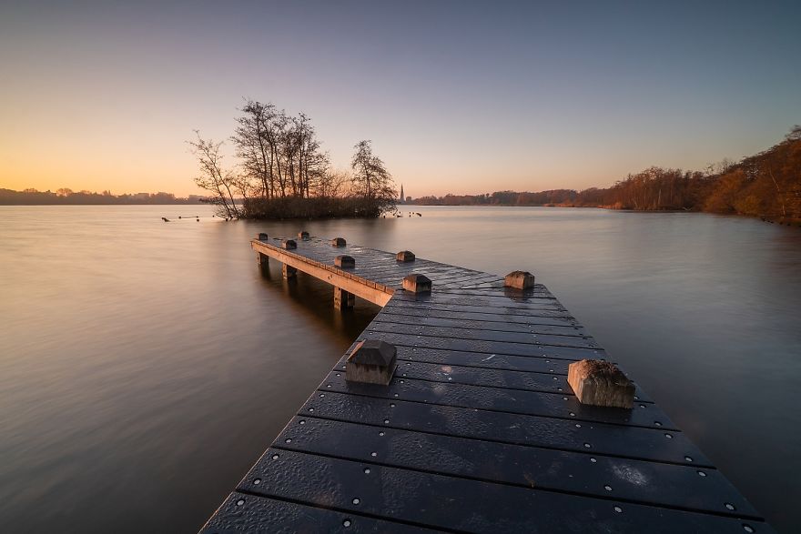 The Sunrise Over The Poel Lake At Het Amsterdamse Bos