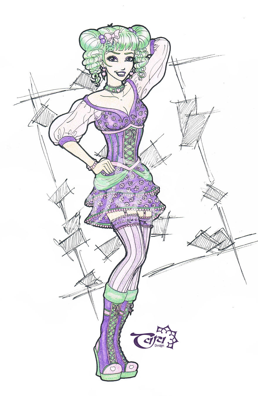 Cheeky Pin-Up Girls Drawn With Ink And Coloured Pencils Cheeky Pin-Up Girls Drawn With Ink And Coloured Pencils