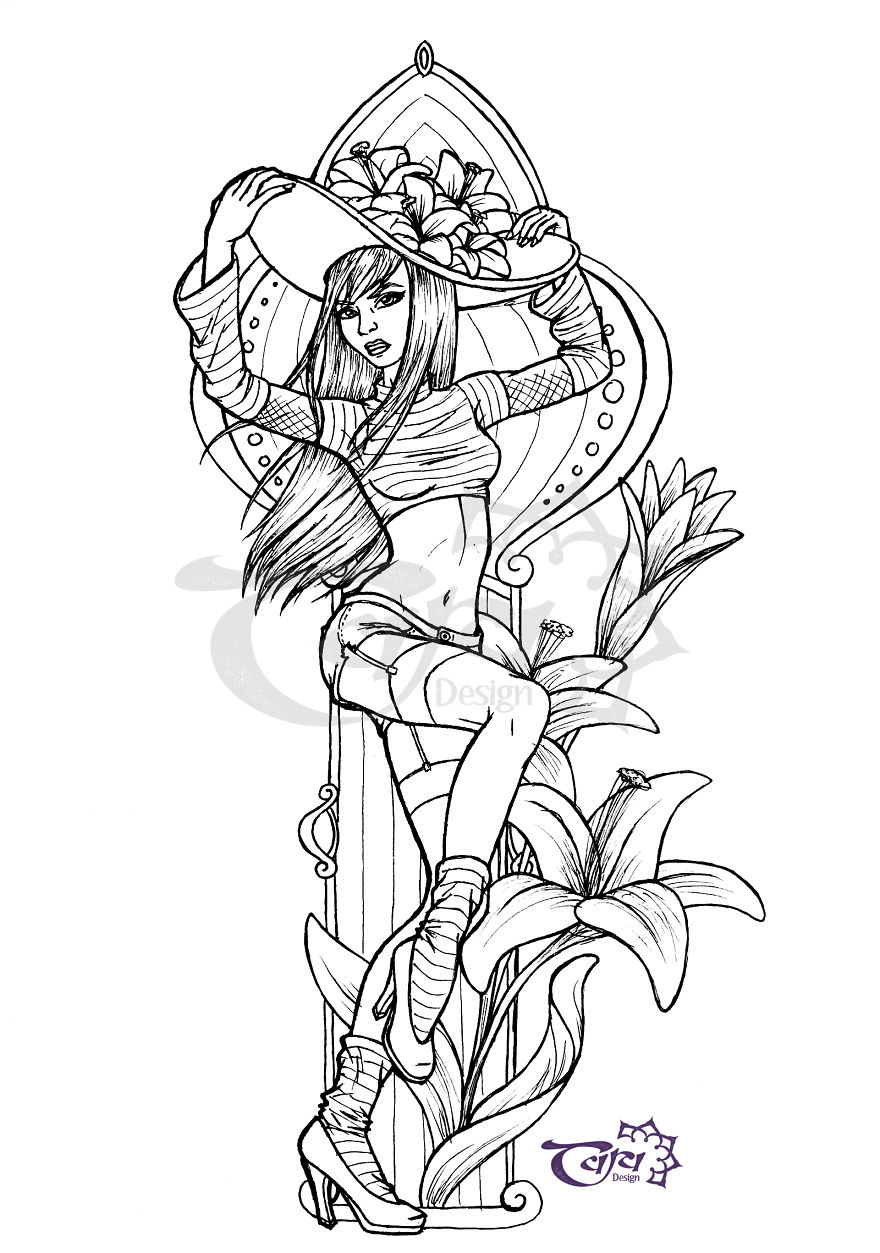 Cheeky Pin-Up Girls Drawn With Ink And Coloured Pencils