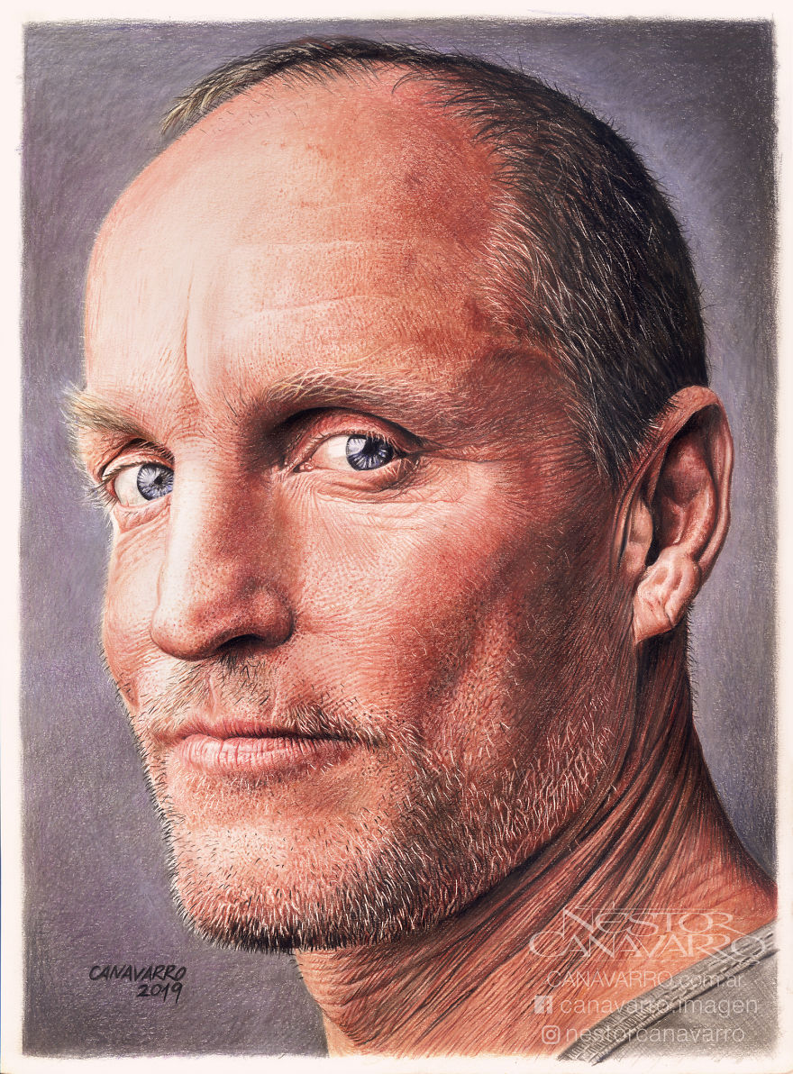 I Made This Portrait Of Woody Harrelson With Colored Pencils