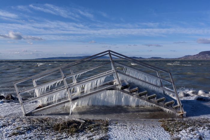 Freezing Temperatures And Strong Winds Turned Balaton Lake Into A Winter Wonderland