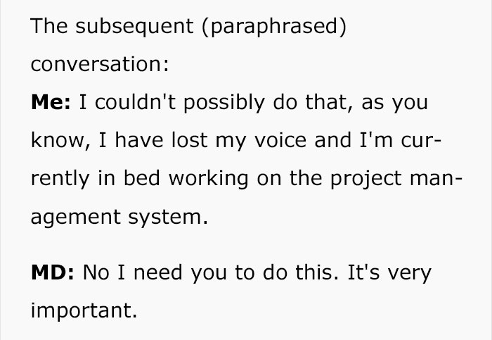 People Are Applauding The Way This Employee Got Revenge On His Boss Who Made Him Work While Sick People Are Applauding The Way This Employee Got Revenge On His Boss Who Made Him Work While Sick