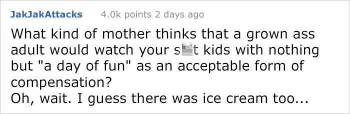 Mom Refuses To Pay Babysitter Because She 'Gets Free Ice Cream And Day Of Fun', So She Shows Her 'Deleted' Texts Mom Refuses To Pay Babysitter Because She 'Gets Free Ice Cream And Day Of Fun', So She Shows Her 'Deleted' Texts