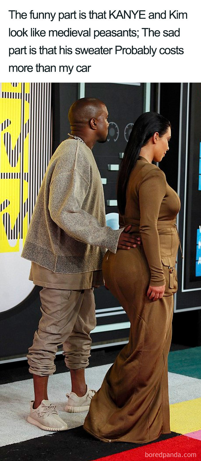 A fashion disaster turned into a hilarious meme featuring a couple in unconventional outfits.