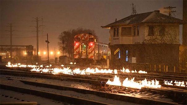 It's So Cold In Chicago They Set Commuter Train Tracks On Fire To Warm Them