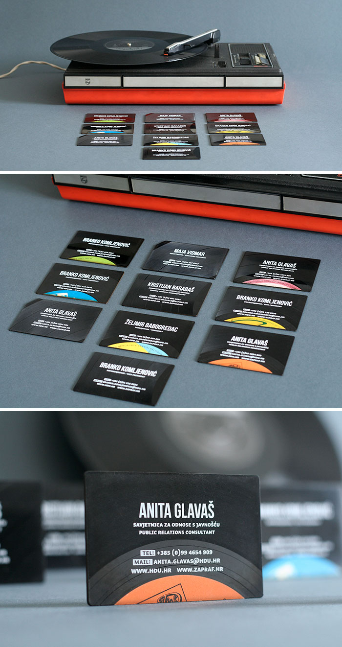 Business Cards Made From Laser Cut Recycled Vintage Vinyl Records