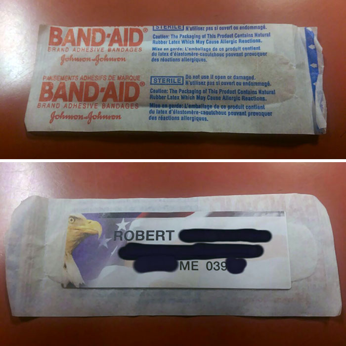 Robert Sells Knives. His Business Card Is A Band-Aid