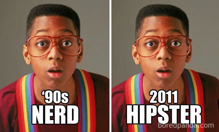 '90s fashion disaster meme with nerd and hipster styles showcased humorously.
