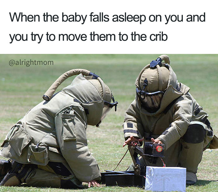 Two people in b**b suits humorously mimic parenting challenge, echoing funny mom memes theme.