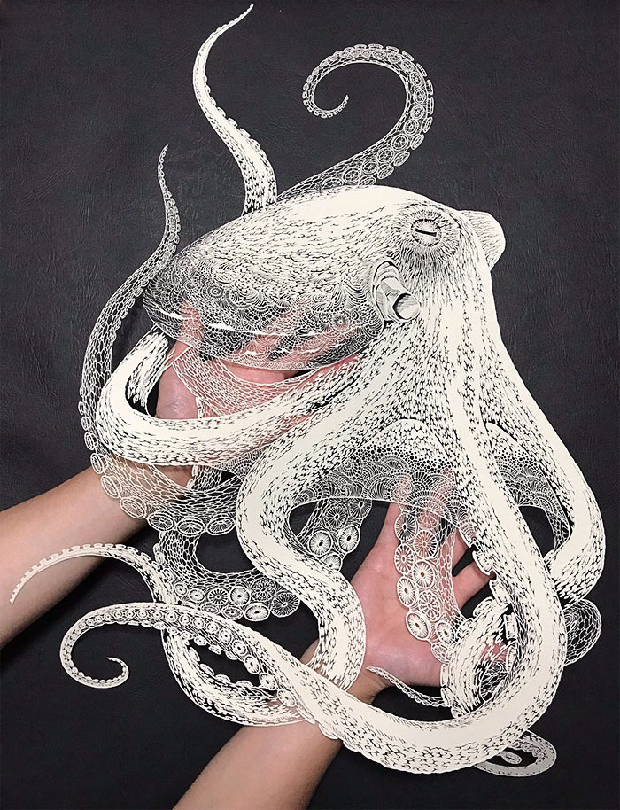 Japanese Artist Hand-Cuts Octopus From A Single Sheet Of Paper, And It&rsquo;s Even More Impressive From Up Close