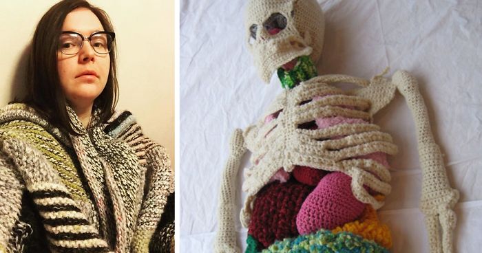 This Life-Size Crochet Skeleton Is So Intricate, The Stomach Even Has Half-Digested Food In It