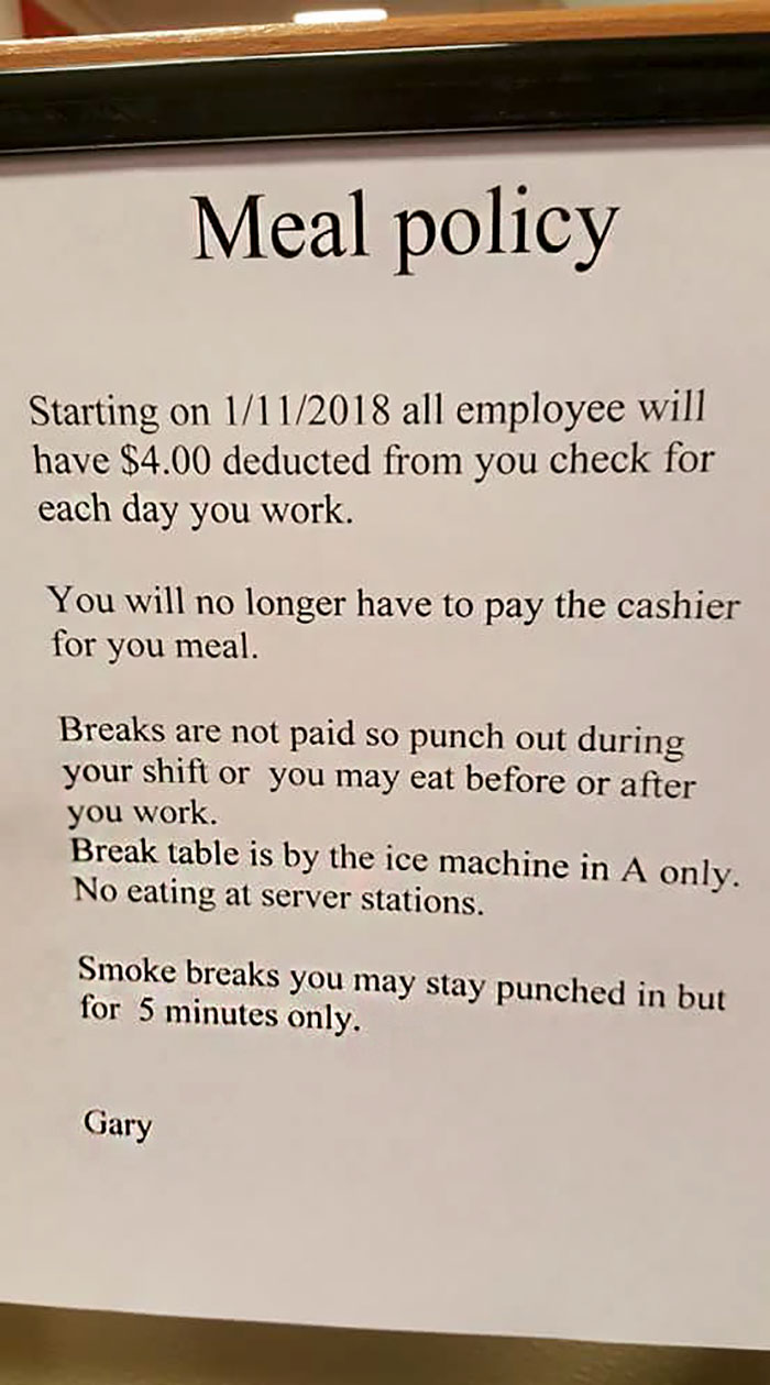 This Restaurant Manager Is Firing People For Refusing To Pay For Meals They Don't Even Eat And It's Infuriating