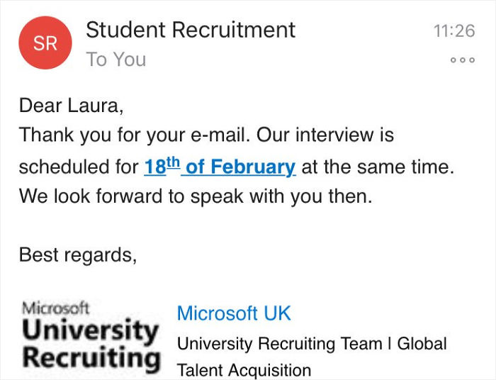 After Accidentally Showing Up For A Microsoft Job Interview A Month Early, This Student Shares Her Emails