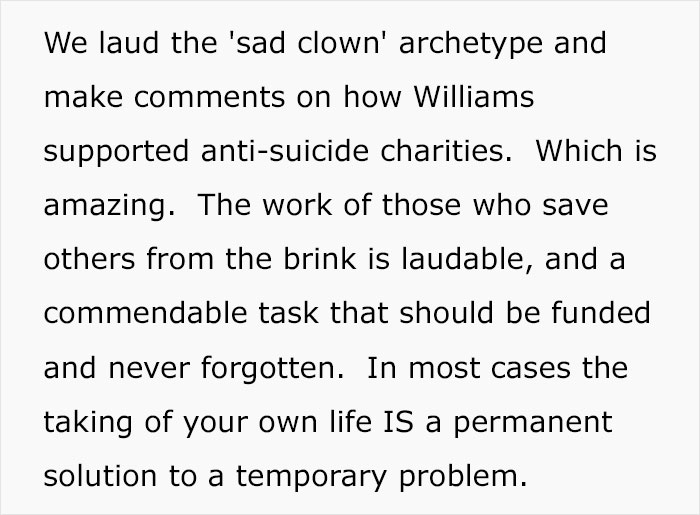 "Robin Williams Didn't Kill Himself": This Person Wants People To Stop Using The Actor As A 'Suicide Awareness' Case "Robin Williams Didn't Kill Himself": This Person Wants People To Stop Using The Actor As A 'Suicide Awareness' Case