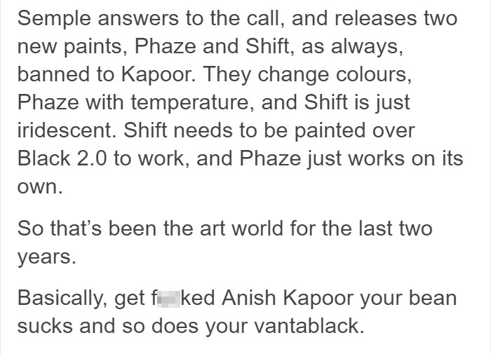 Artist Buys Rights To A Black Pigment So Others Can't Use It, Gets Trolled In Return