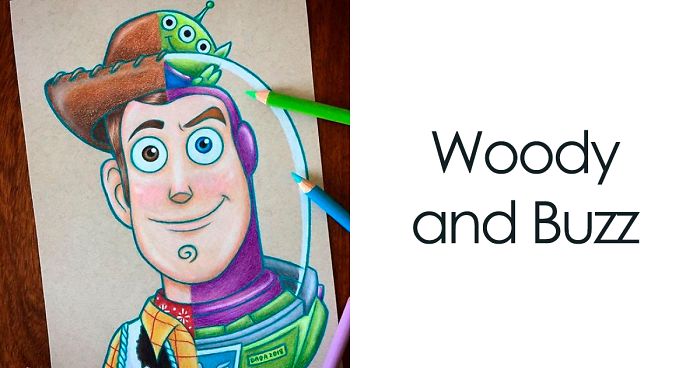 I Combine Two Characters Into One In My Colored Pencil Illustrations (50 Pics)