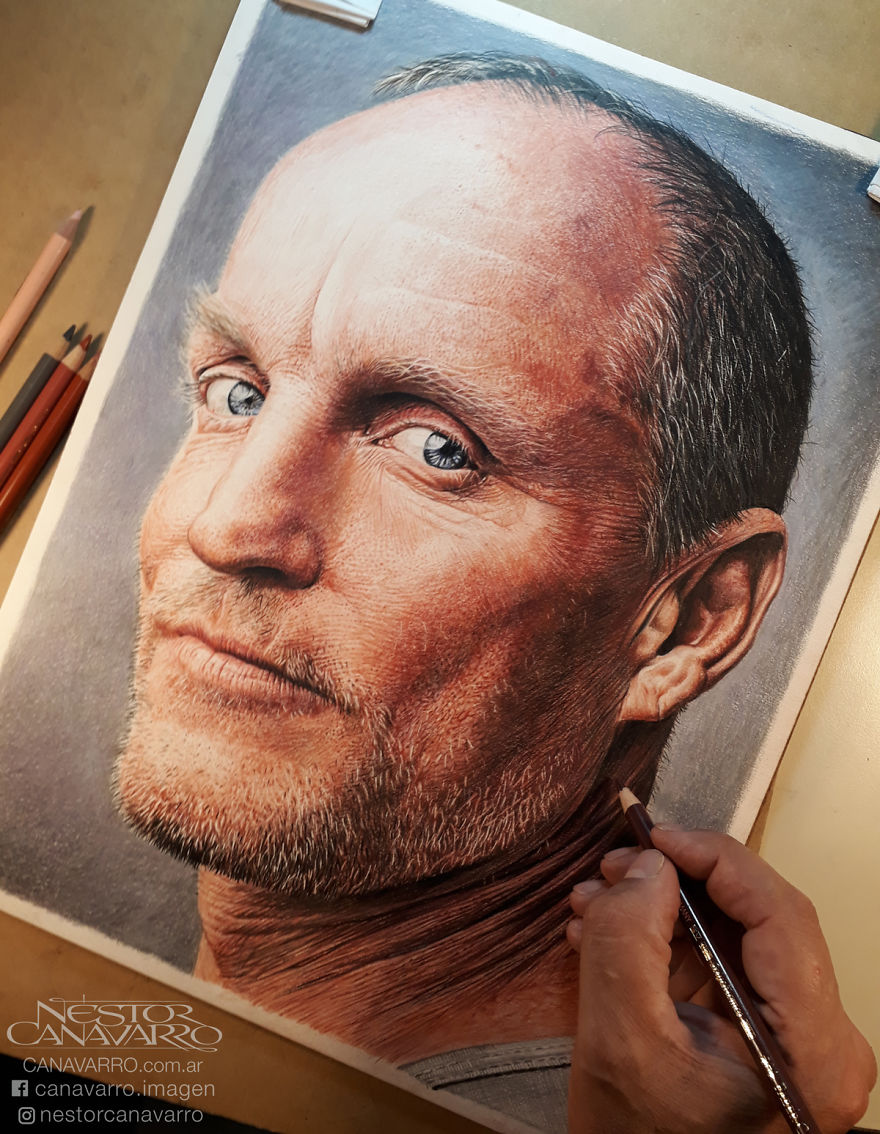 I Made This Portrait Of Woody Harrelson With Colored Pencils