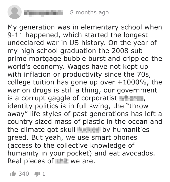 Someone Posts A Video Mocking Millenials, But This Person Had Enough And Summed Up Cold Facts In One Brutal Comment