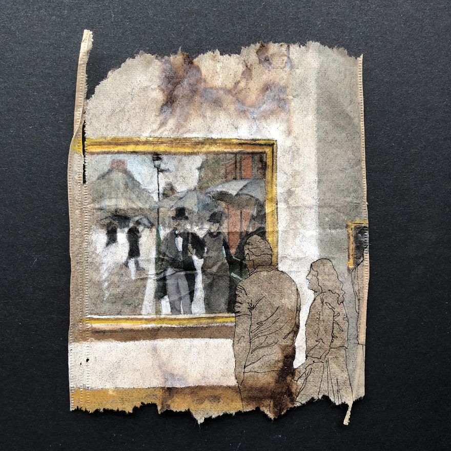 Museum Goers: Miniature Paintings On Used Tea Bags