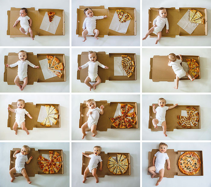 Mom Documents Her Baby's Growth During His First 12 Months Using Pizza Slices With Different Toppings Mom Documents Her Baby's Growth During His First 12 Months Using Pizza Slices With Different Toppings