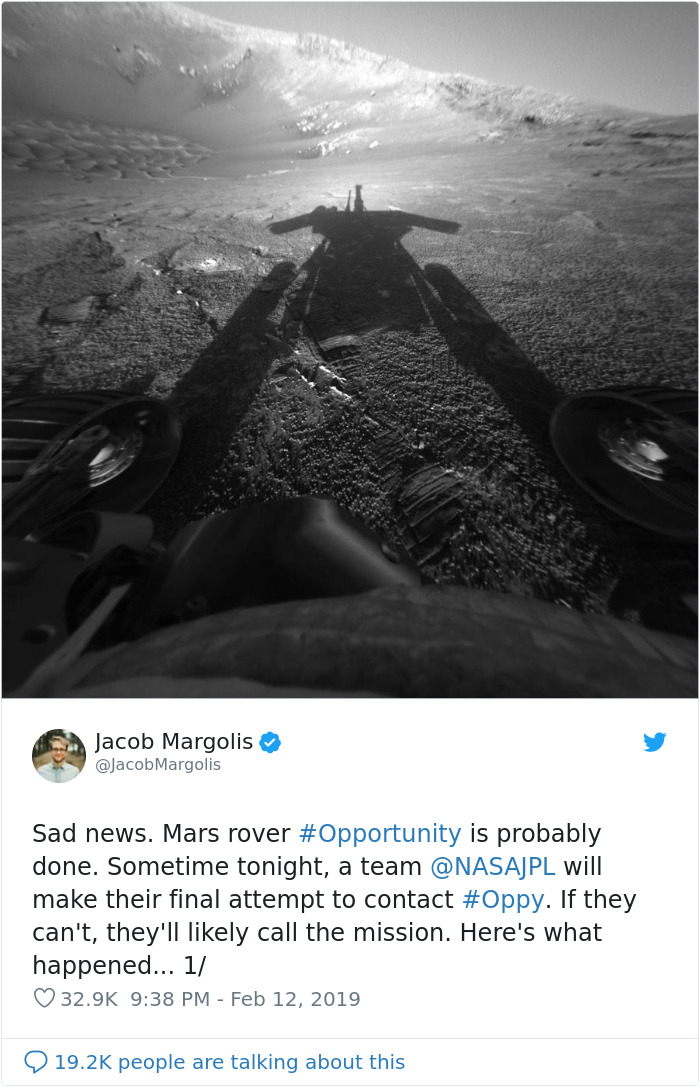 People Post Heartwarming Tributes To NASA's Rover Opportunity Which Stopped Working After 15 Years On Mars People Post Heartwarming Tributes To NASA's Rover Opportunity Which Stopped Working After 15 Years On Mars