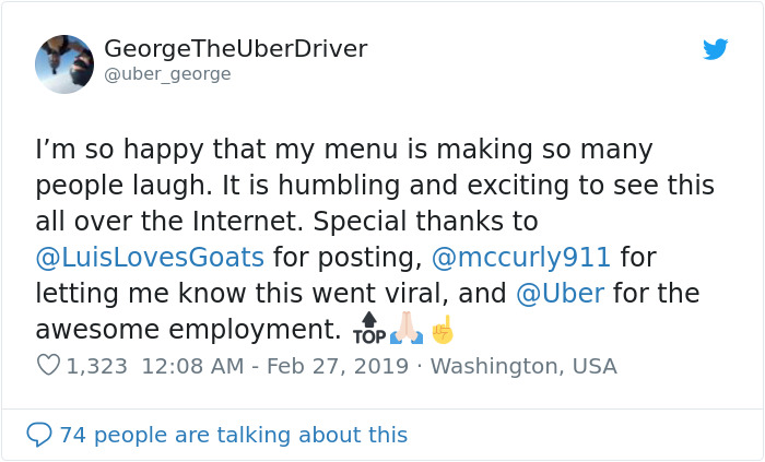 This Uber Driver Gives Passengers A Menu Of 5 Ride Types They Can Choose From