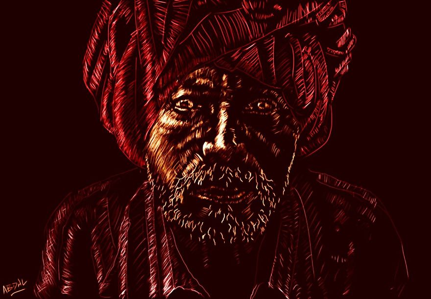 I Draw Digital Portraits That Look Like They Are Etched Using Light.