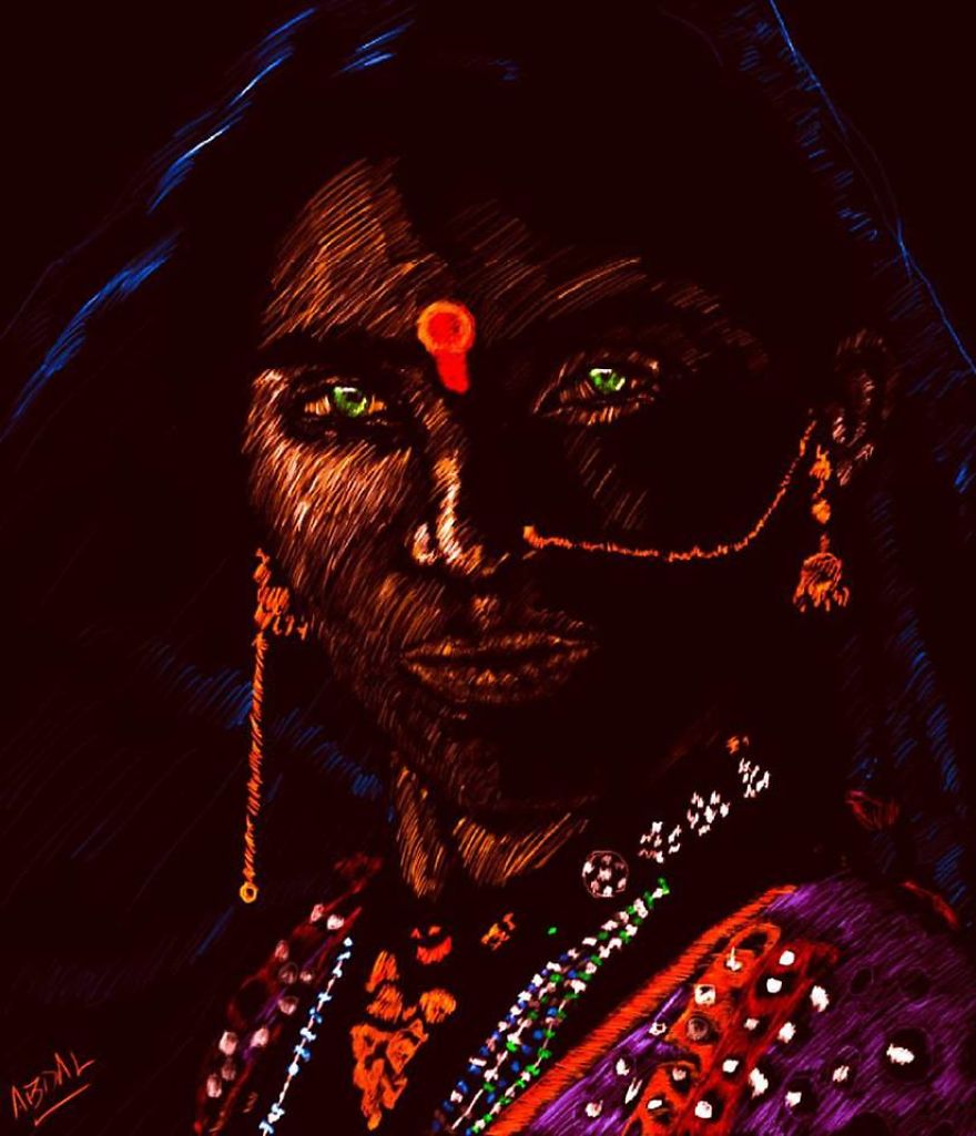 I Draw Digital Portraits That Look Like They Are Etched Using Light.