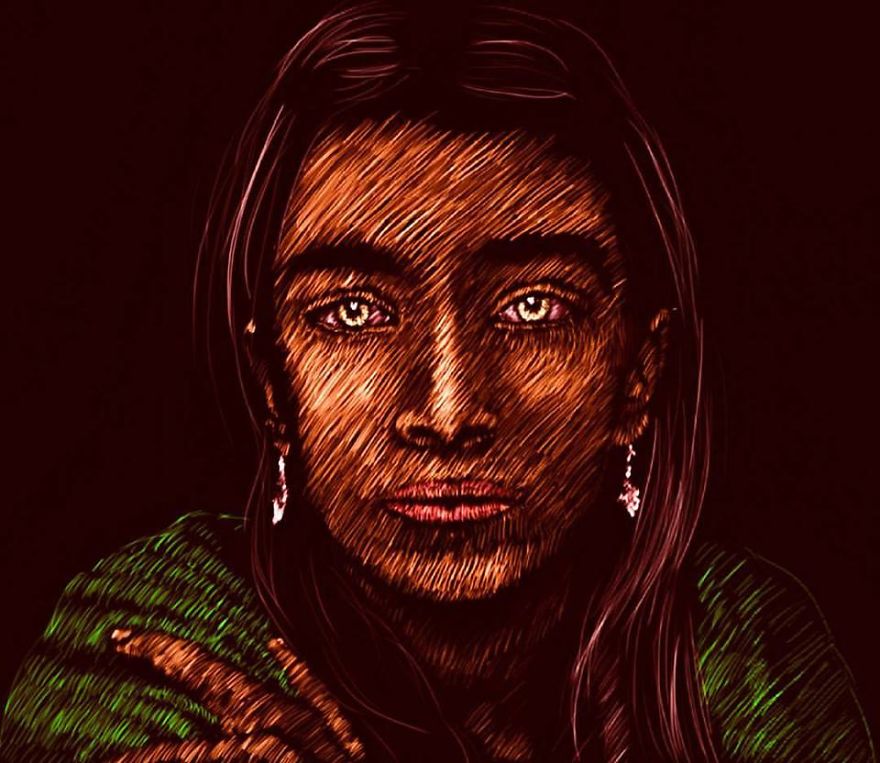 I Draw Digital Portraits That Look Like They Are Etched Using Light.