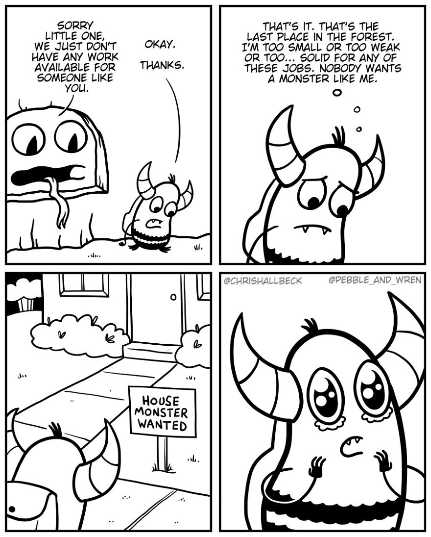 I Drew A Story Of A Little Monster Who Just Started Living Under A Girl's Bed After Parents Kicked Them Out (23 Comics)