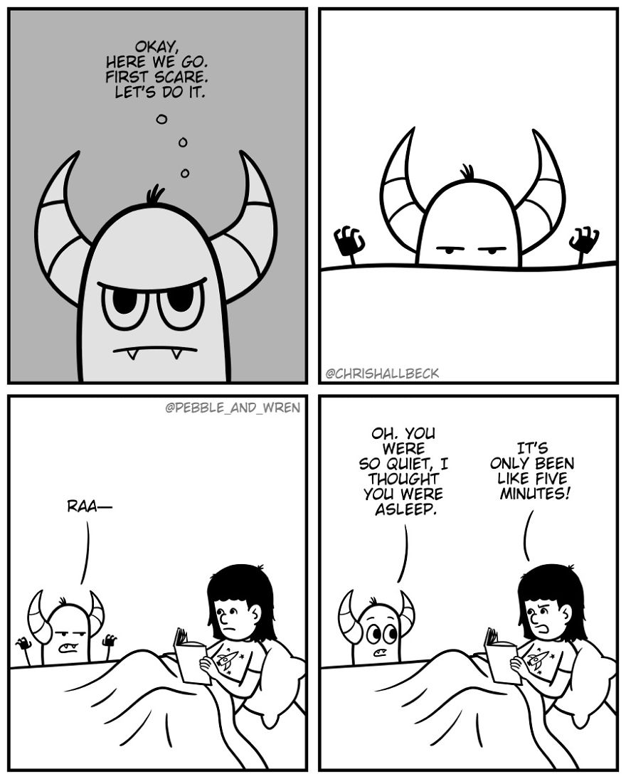 I Drew A Story Of A Little Monster Who Just Started Living Under A Girl's Bed After Parents Kicked Them Out (23 Comics)