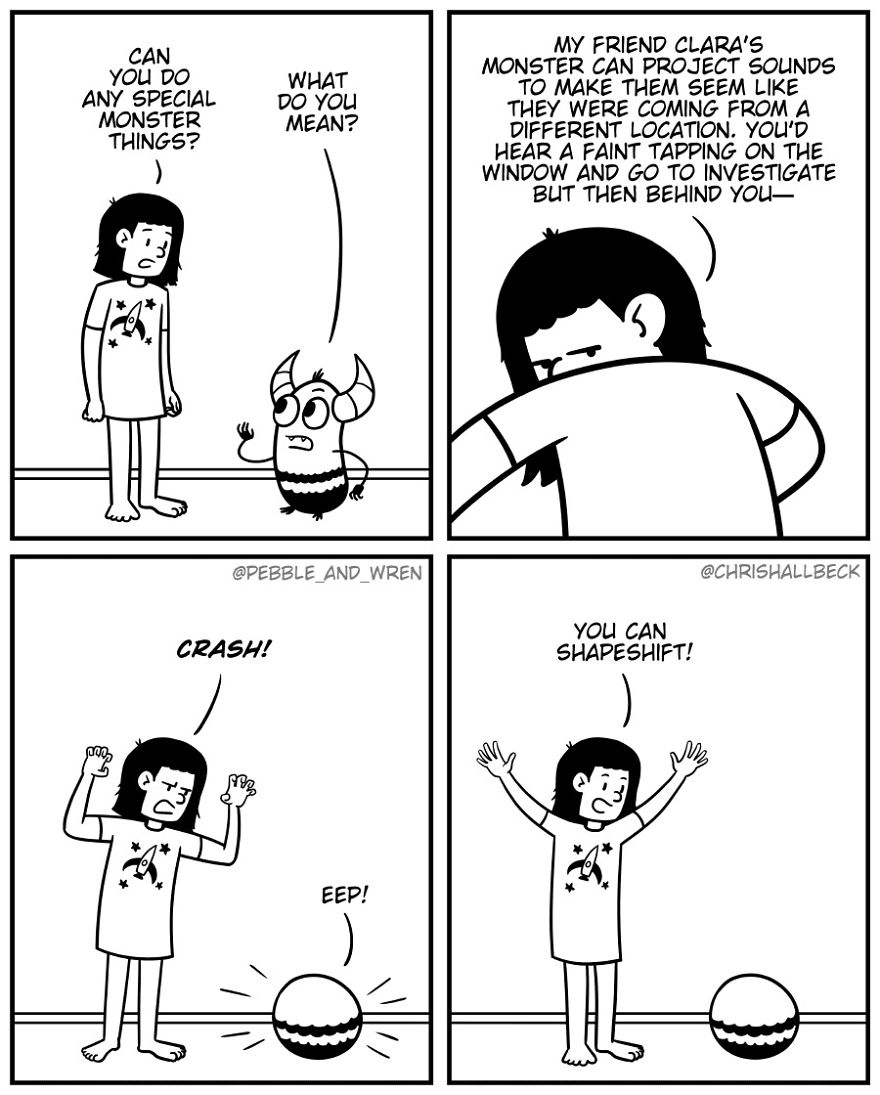 I Drew A Story Of A Little Monster Who Just Started Living Under A Girl's Bed After Parents Kicked Them Out (23 Comics)