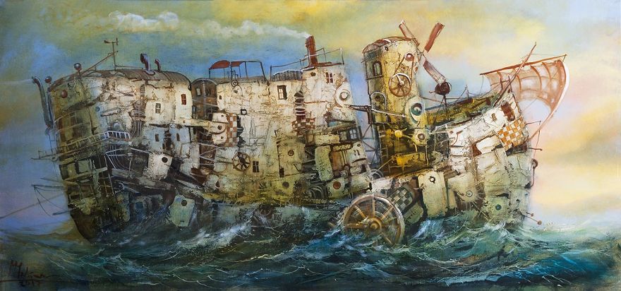 I Am Painting Fantasy Ships With Oil