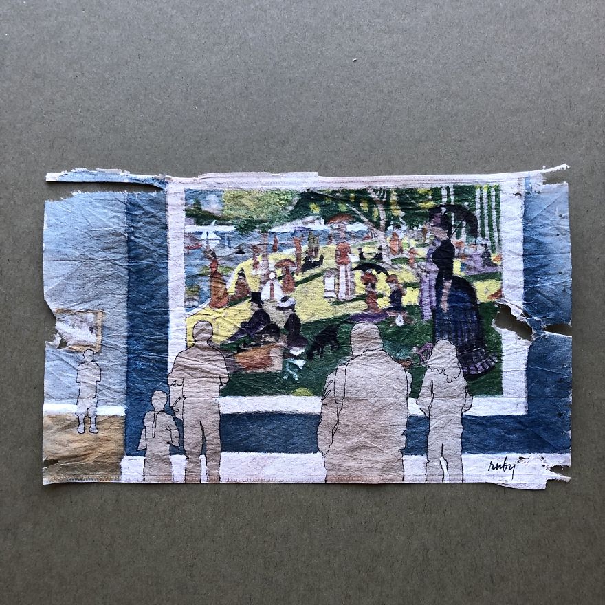 Museum Goers: Miniature Paintings On Used Tea Bags