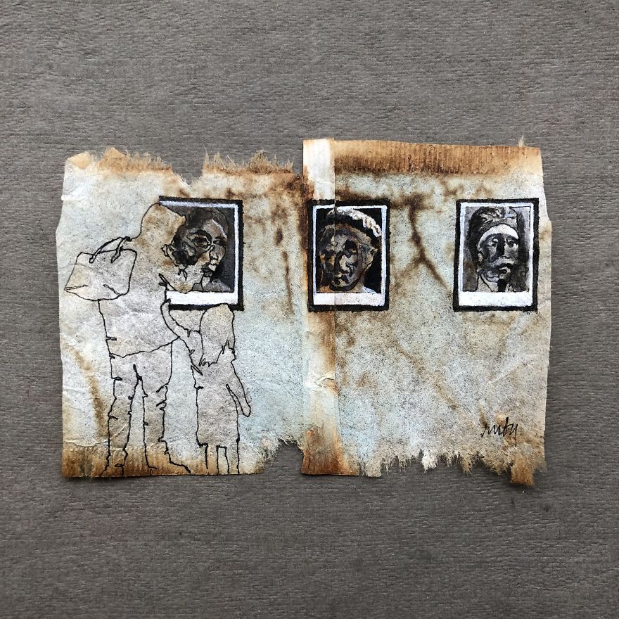 Museum Goers: Miniature Paintings On Used Tea Bags