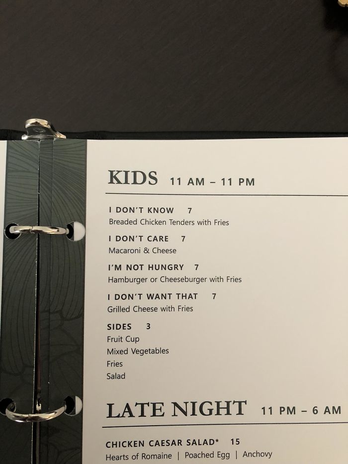 This Kids Menu At The Hotel I’m Staying At