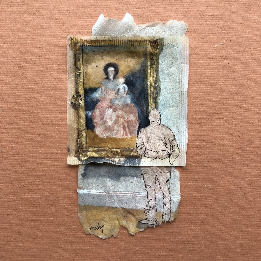 Museum Goers: Miniature Paintings On Used Tea Bags