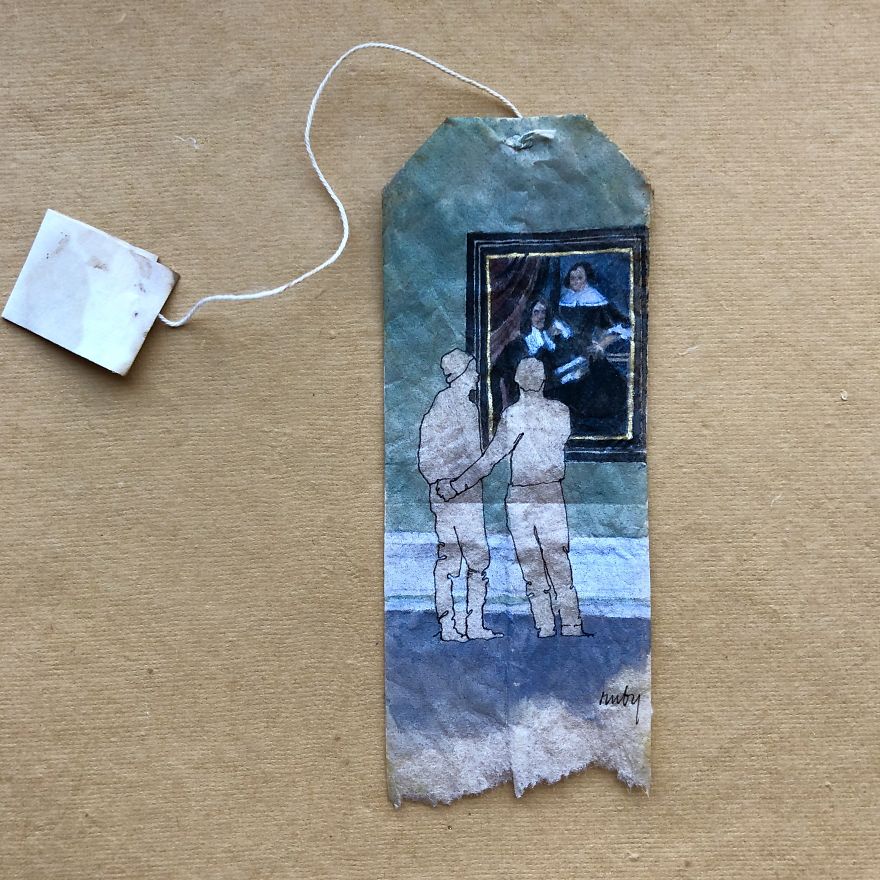 Museum Goers: Miniature Paintings On Used Tea Bags