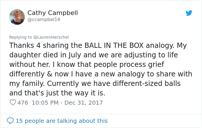 Woman Shares The "Ball In The Box" Analogy Her Doctor Taught Her To Help Deal With Grief