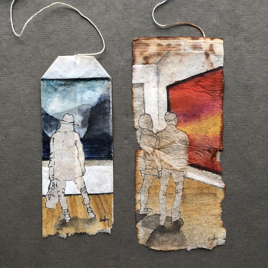 Museum Goers: Miniature Paintings On Used Tea Bags